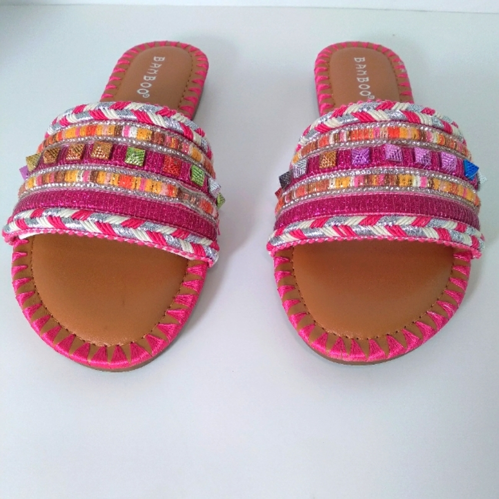 BAMBOO Pink Multi-Color Bohemian Embellished Sandals - Picture 4 of 6
